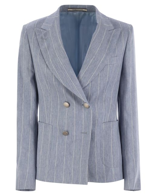 Tagliatore Blue Leinen- und Baumwoll -Nadelstreifen -Blazer