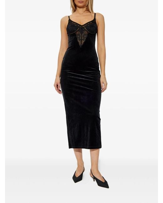 Self-Portrait Black Velvet Strappy Midi Dress