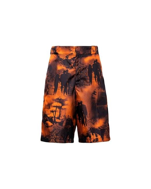 Prada Re Nylon Menselijke Print Bermuda Shorts in het Orange voor heren