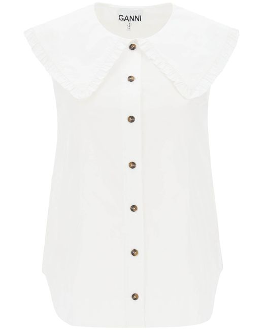 Chemise sans manches avec collier maxi Ganni en coloris White