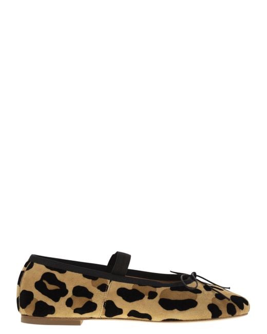 Anniel White Leather Ballerina With Animal Pattern And Elastic Band