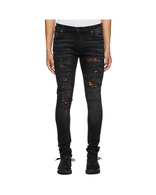 Amiri Black Leopard Denim Jeans for men