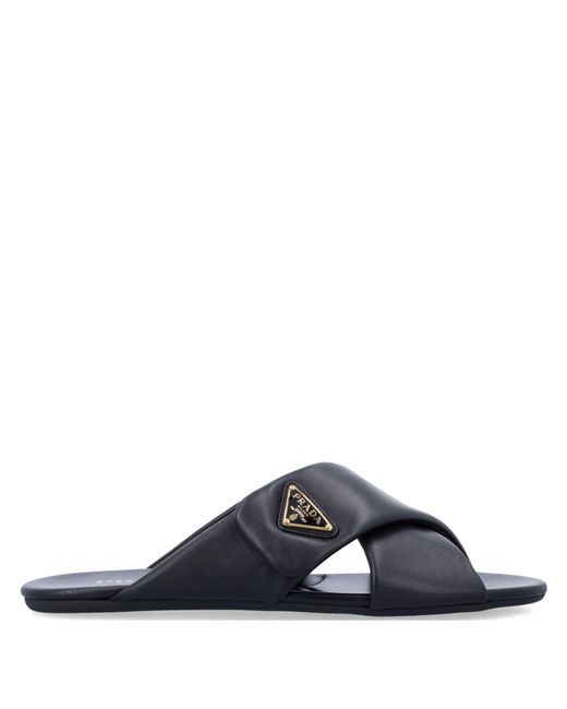 Prada Blue Slides mit überkreuztem Logo