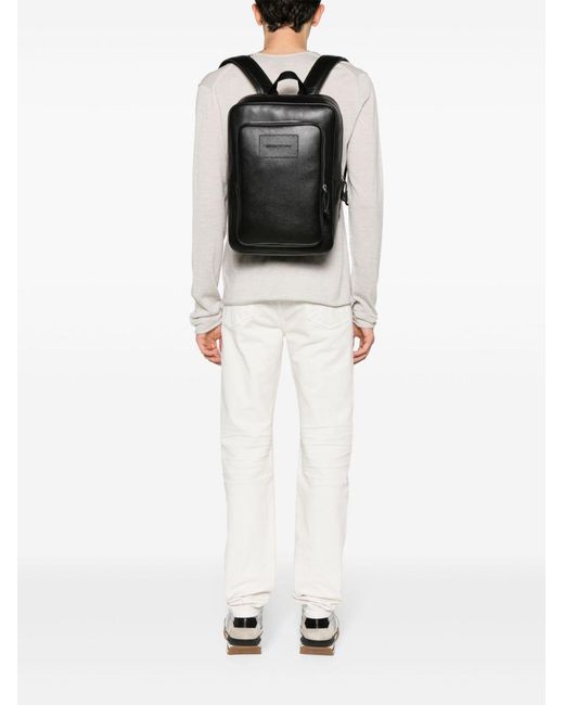 Emporio Armani Black Leather Backpack for men