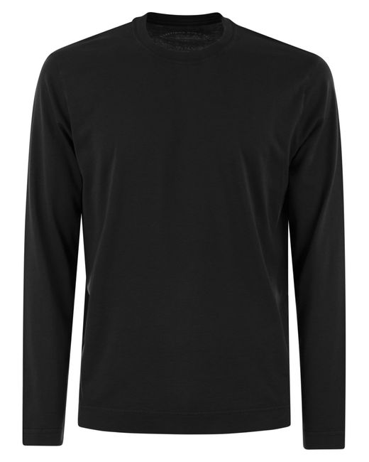Fedeli Black Langarmes Baumwoll -T -Shirt