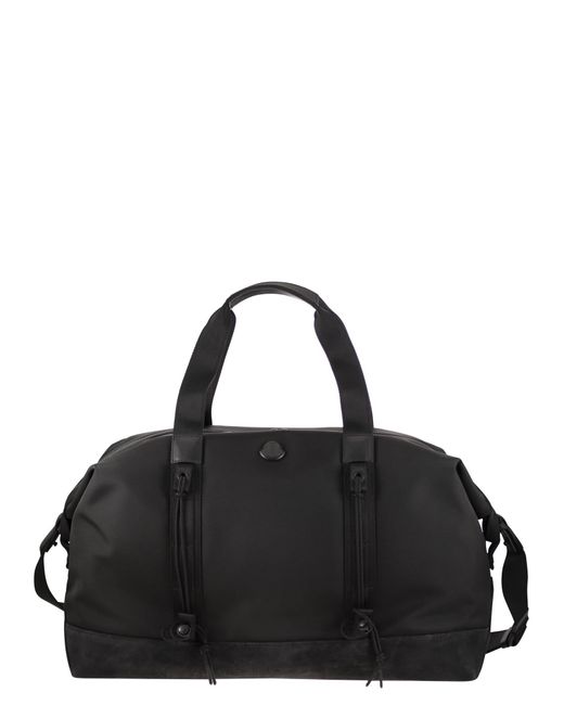 Moncler Black Water Repellent Tech Duffle Bag mit Lederverkleidung