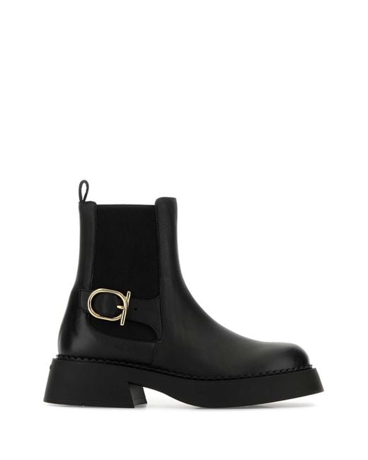 Ferragamo Black Solid Slip On Boots