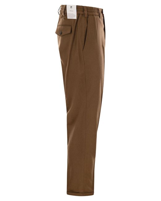 PT Torino Brown The Rebel Wool And Cashmere Trousers for men