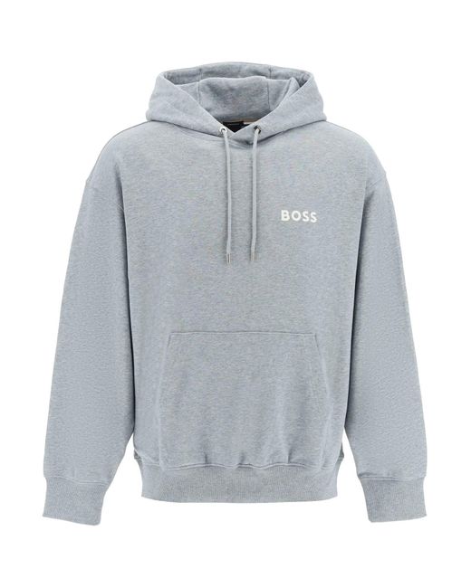 Boss Rubberized Logo Detail Hoodie in het Gray voor heren