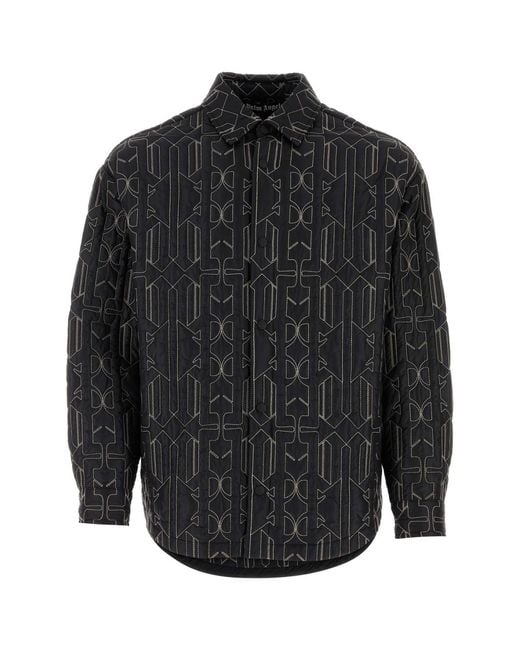 Palm Angels Gray Embroidered Nylon Padded Shirt for men