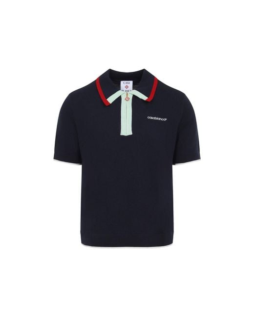 Casablanca Blue Short-Sleeve Knitted Track Polo