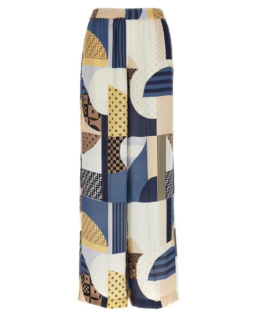 Pantalones de seda de mosaico Fendi de color Blue