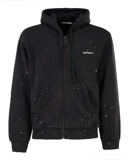 Carhartt Black Zip Up Hooded Sweatshirt With Paint Effect Print
