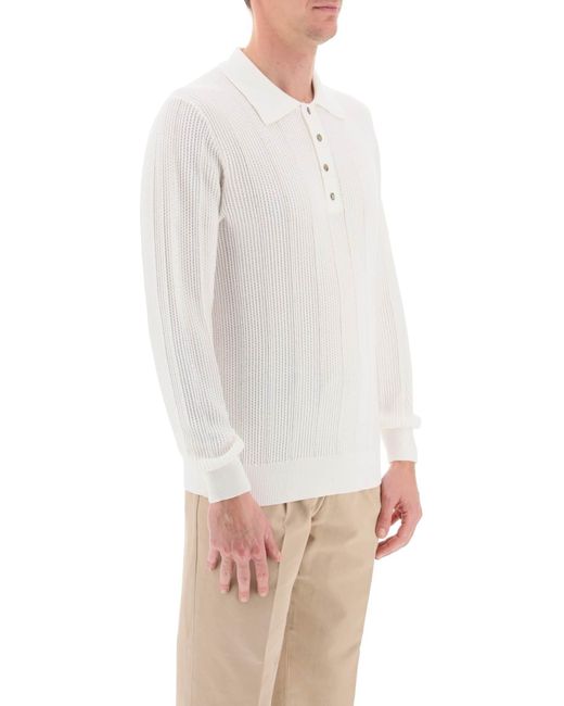 Brunello Cucinelli Met Lange Mouwen Gebreide Poloshirt in het White voor heren