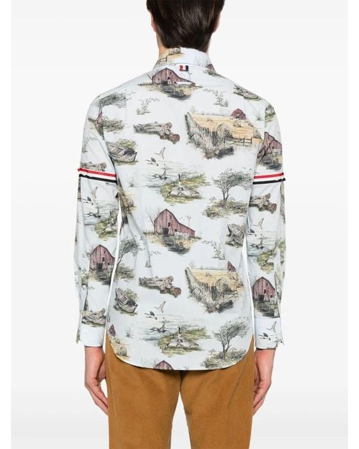 Thom Browne White Printed Shirt for men