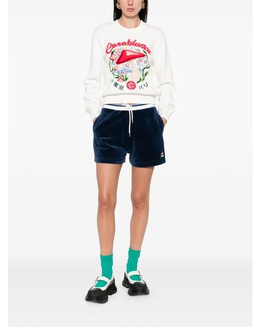 Casablanca White Crewneck Sweater With Mushroom Embroidery
