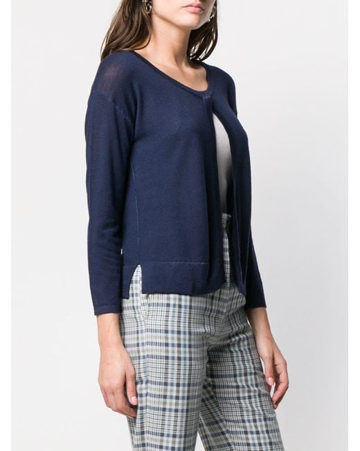 LA ROSE Blue One Button Cardigan