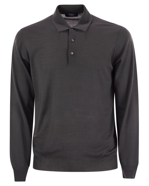 Fedeli Black Virgin Wool Polo Shirt for men