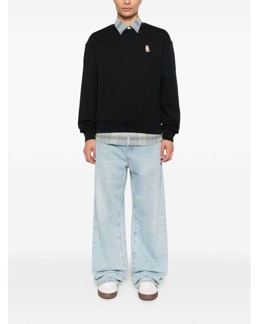 Maison Kitsuné Wide Leg Broek in het Black