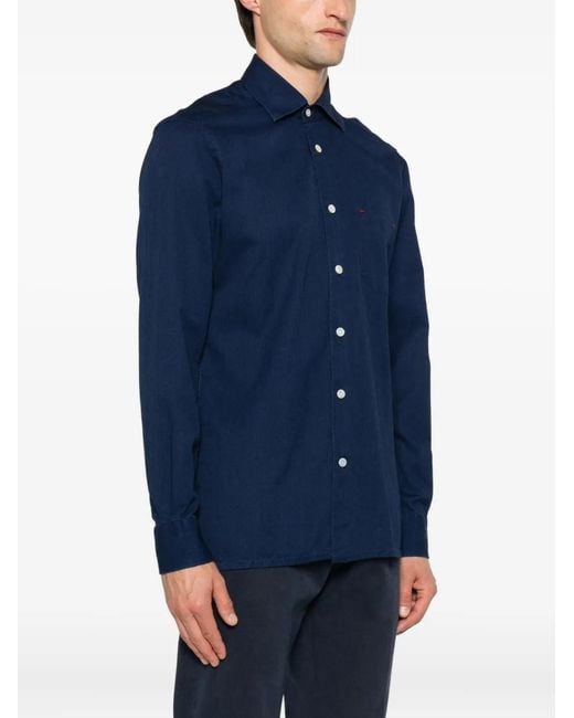 Kiton Blue Long Sleeve Button Down Shirt for men