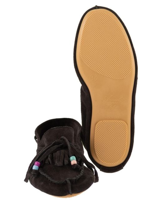 Anniel Black Suede Loafers With Fringes And Decorative Laces