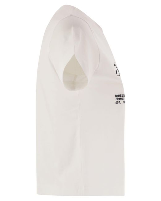 Moncler Katoenen T -shirt Met Geborduurd Cursief Logo in het White