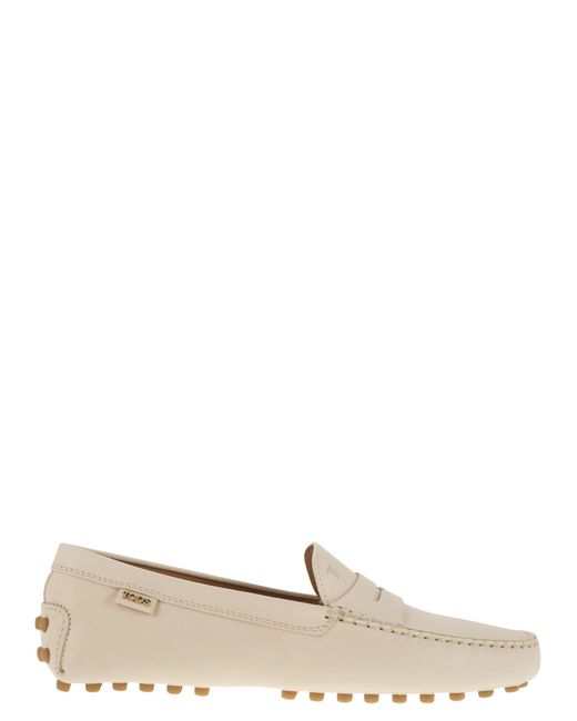 Tod's White Leather Moccasin Rubber Sole