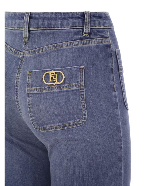 Elisabetta Franchi Paw Jeans Met Logo -platen in het Blue