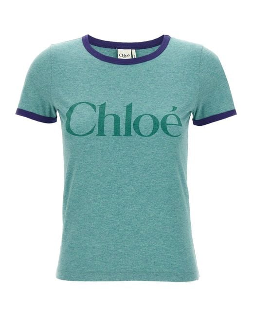 Chloé Logo Print T-shirt Chloé en coloris Blue