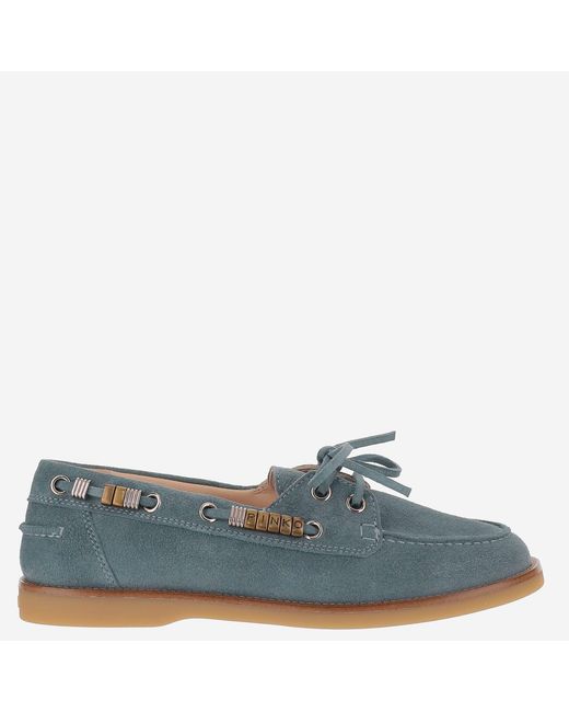 Pinko Blue Suede Loafers With Metal Details