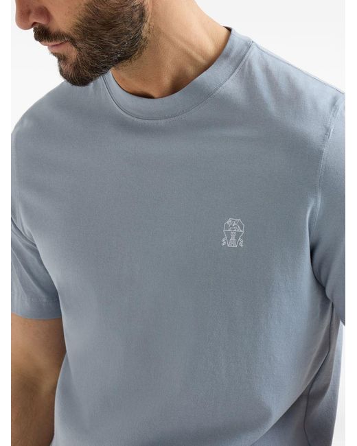 Brunello Cucinelli T-Shirt Met Ronde Hals En Logodetail in het Blue voor heren