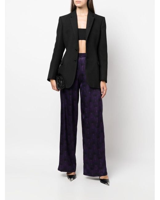 OZWALD BOATENG Purple Elastic Waist Printed Silk Trousers for men