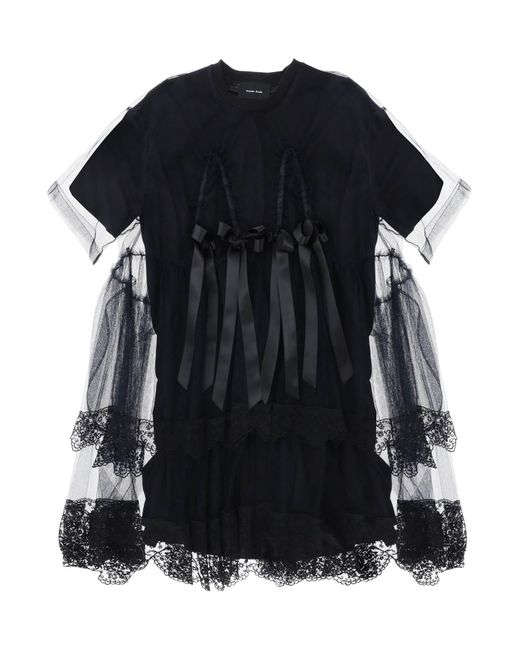 Simone Rocha Black Midi Kleid in Netz mit Spitze und Bögen