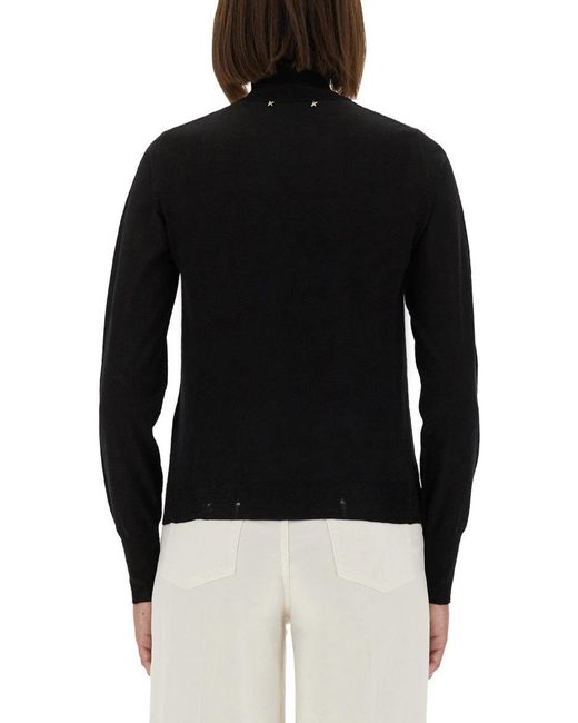 Golden Goose Deluxe Brand Black Fitted Turtleneck Sweater With Metallic Star Accents