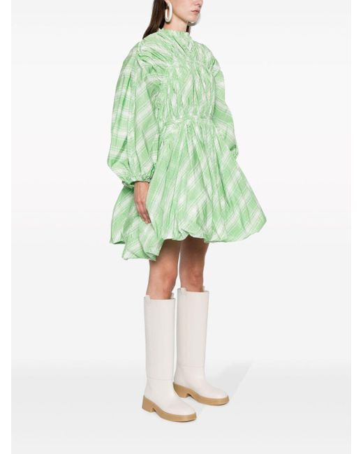 Jil Sander Green Plaid-Check Pattern Mini Dress