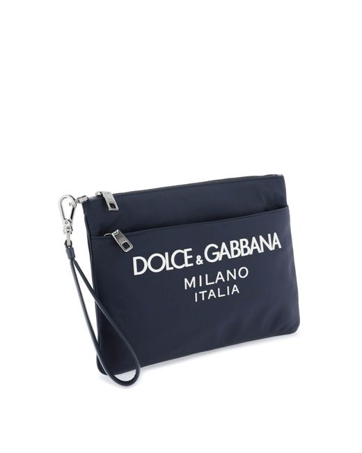 Pouch In Nylon Con Logo Gommato di Dolce & Gabbana in Blue da Uomo