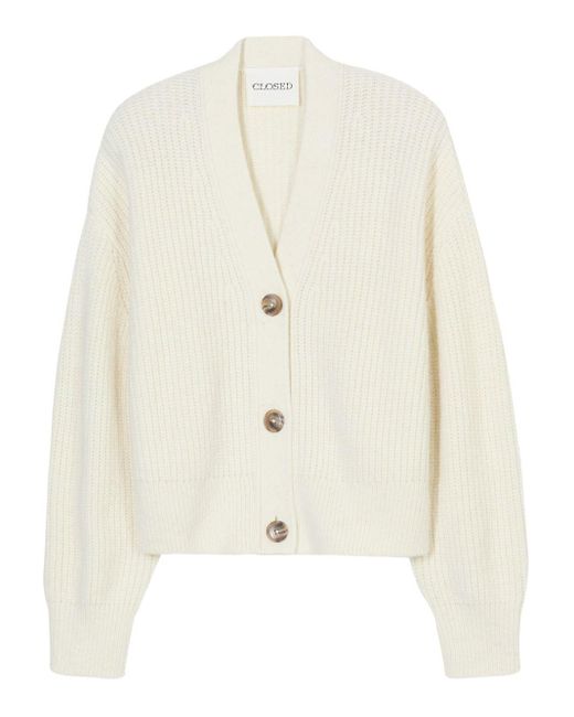 Cardigan A Coste Con Scollo A V di Closed in White