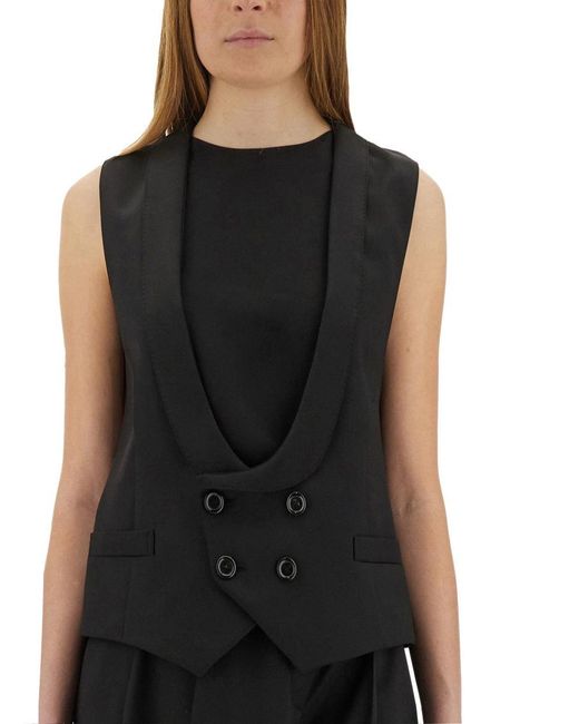 Moschino Black Solid Shawl Neck Top