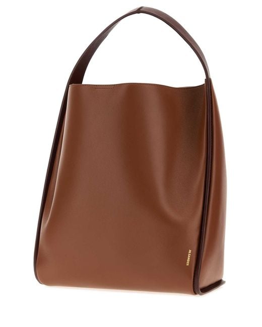 Jil Sander Brown Caramel Leather Pivot Bucket Bag