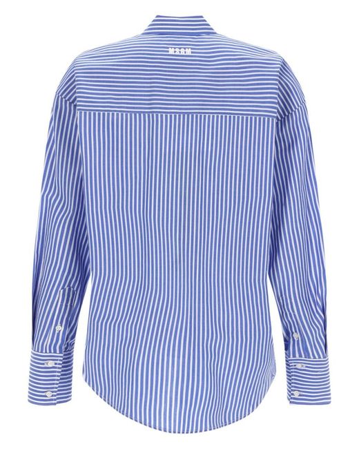 MSGM Blue Camicia Con Logo