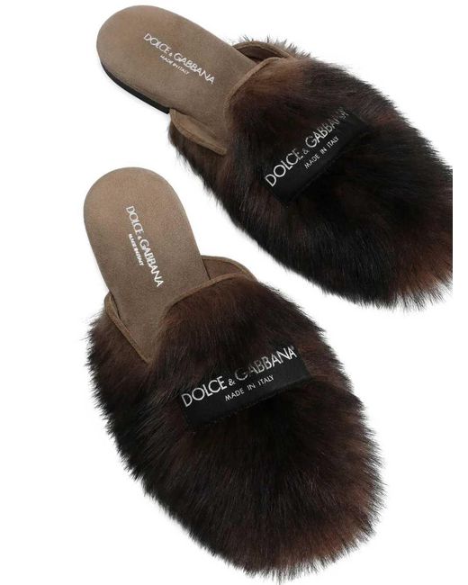 Dolce & Gabbana White Dolce & Gabbana Suede And Shearling Slippers