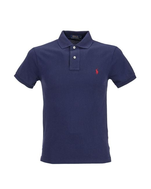 Polo Ralph Lauren Blue Slim Fit Mesh Polo Shirt for men