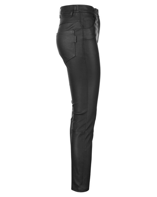 Brunello Cucinelli Black Stretch Nappa Leather Slim Trousers With Shiny Tab