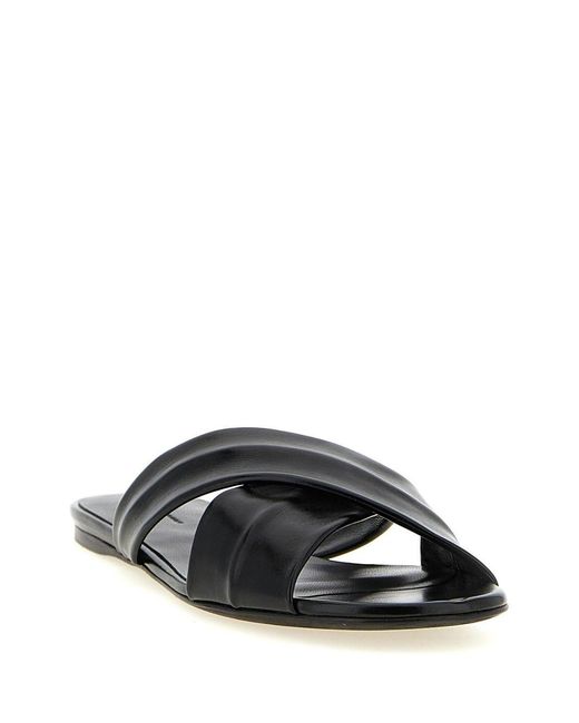 Khaite Black Liria Leather Flat Sandals