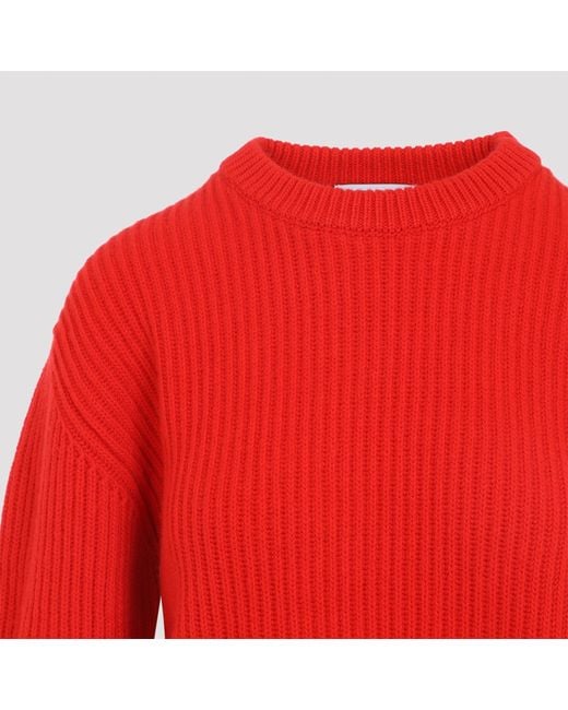 Jil Sander Red Ribbed Knit Sweater