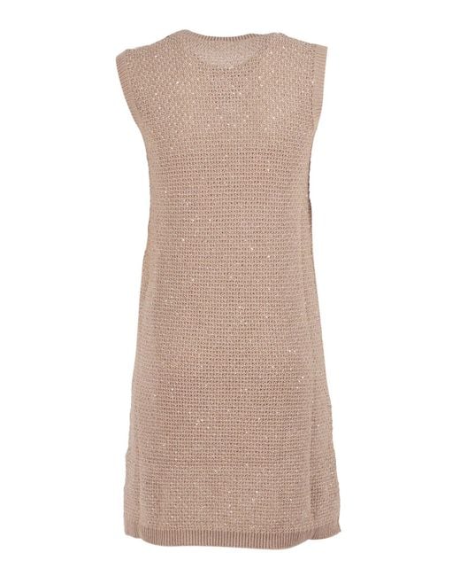 fabiana filippi sequin embellished knitted dress Fabiana Filippi Sequin Diamond Stitch Knit Dress in Brown