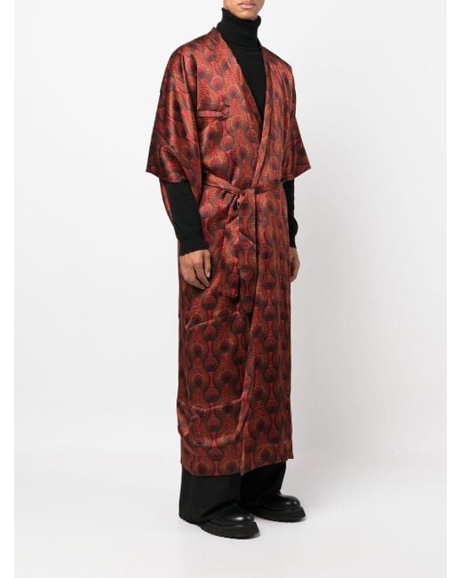 OZWALD BOATENG Red Printed Silk Long Kimono for men