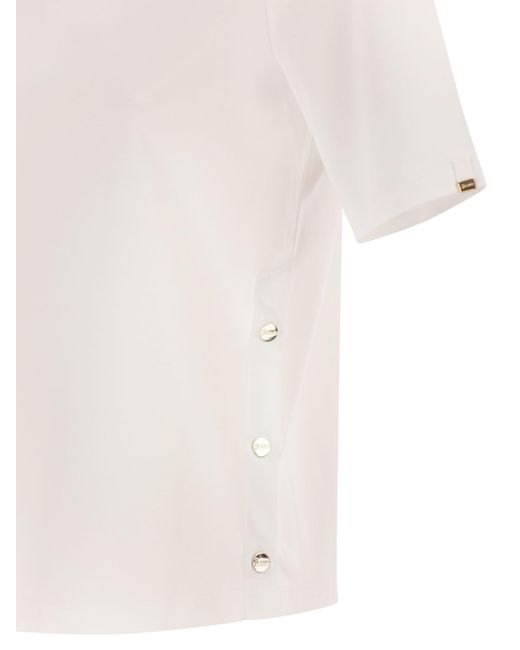 Herno White Cotton T-Shirt With Logo Buttons On The Sides