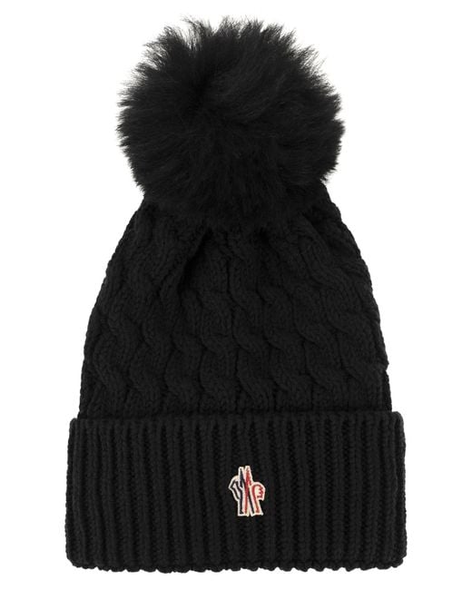 Moncler Wollen Hoed Met Pom Pom in het Black