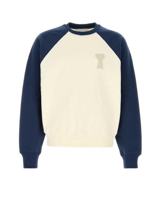 AMI Blue Boxyfitcrewneckwithdecoeurknittedpatch for men